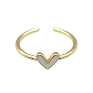copper Ring with white enamel heart, gold plated, approx 6-7mm, 18mm dia [FN24730]