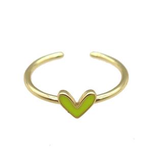copper Ring with yellow enamel heart, gold plated, approx 6-7mm, 18mm dia [FN24731]