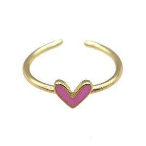 copper Ring with pink enamel heart, gold plated, approx 6-7mm, 18mm dia [FN24732]
