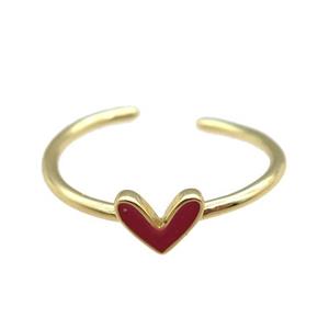 copper Ring with red enamel heart, gold plated, approx 6-7mm, 18mm dia [FN24733]