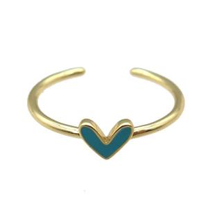 copper Ring with teal enamel heart, gold plated, approx 6-7mm, 18mm dia [FN24734]
