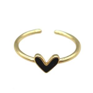 copper Ring with black enamel heart, gold plated, approx 6-7mm, 18mm dia [FN24735]