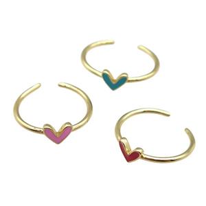 copper Ring with enamel heart, gold plated, mixed, approx 6-7mm, 18mm dia [FN24736]