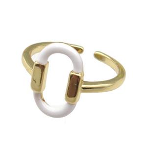 copper Ring with white enamel oval, gold plated, approx 9-14.5mm, 18mm dia [FN24737]