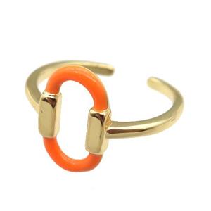 copper Ring with orange enamel oval, gold plated, approx 9-14.5mm, 18mm dia [FN24739]