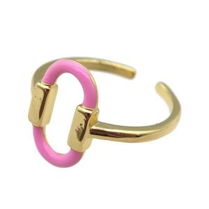 copper Ring with pink enamel oval, gold plated, approx 9-14.5mm, 18mm dia [FN24741]
