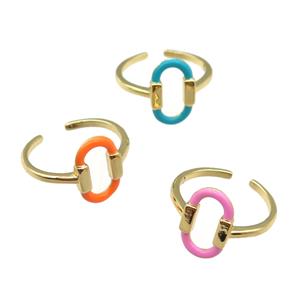 copper Ring with enamel oval, gold plated, mixed, approx 9-14.5mm, 18mm dia [FN24742]