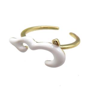 copper Ring with white enamel, gold plated, approx 9-20mm, 18mm dia [FN24743]
