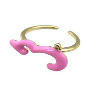copper Ring with pink enamel, gold plated, approx 9-20mm, 18mm dia [FN24747]