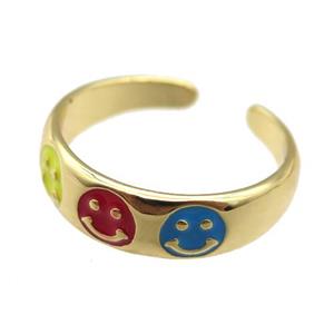 copper Ring with enamel emoji, gold plated, approx 6mm, 18mm dia [FN24750]