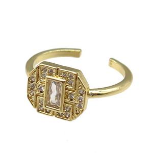 copper Ring paved zircon, gold plated, approx 10-12.5mm, 18mm dia [FN24751]