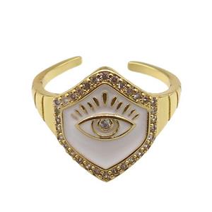 copper Ring with white enamel, eye, gold plated, approx 16mm, 18mm dia [FN24753]