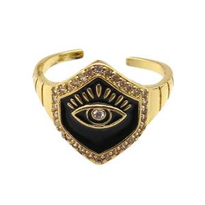 copper Ring with black enamel, eye, gold plated, approx 16mm, 18mm dia [FN24754]