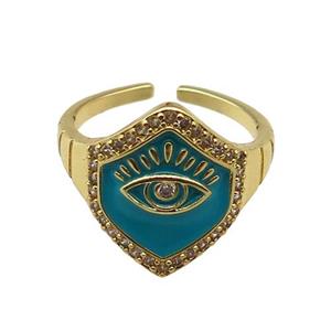 copper Ring with teal enamel, eye, gold plated, approx 16mm, 18mm dia [FN24755]