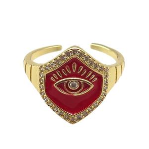 copper Ring with red enamel, eye, gold plated, approx 16mm, 18mm dia [FN24756]