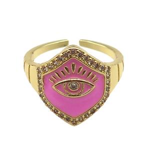 copper Ring with pink enamel, eye, gold plated, approx 16mm, 18mm dia [FN24757]