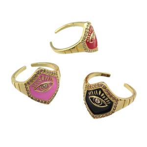 copper Ring with enamel, eye, gold plated, mixed, approx 16mm, 18mm dia [FN24758]
