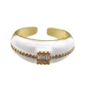 copper Ring pave zircon with white enamel, gold plated, approx 8mm, 18mm dia [FN24765]
