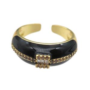 copper Ring pave zircon with black enamel, gold plated, approx 8mm, 18mm dia [FN24766]