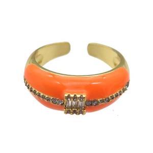 copper Ring pave zircon with orange enamel, gold plated, approx 8mm, 18mm dia [FN24767]