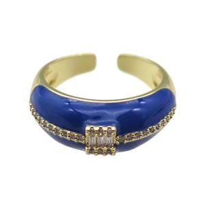 copper Ring pave zircon with blue enamel, gold plated, approx 8mm, 18mm dia [FN24768]