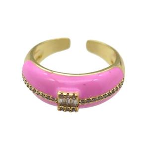 copper Ring pave zircon with pink enamel, gold plated, approx 8mm, 18mm dia [FN24770]