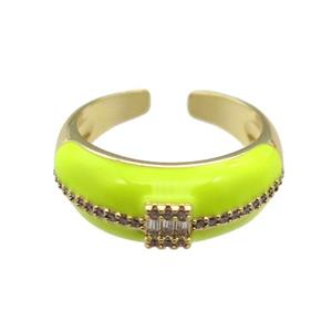 copper Ring pave zircon with yellow enamel, gold plated, approx 8mm, 18mm dia [FN24771]