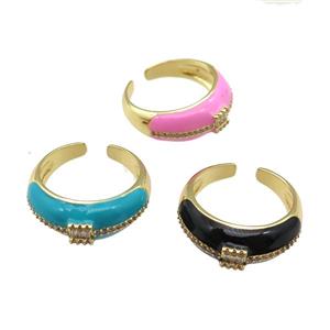 copper Ring pave zircon with enamel, gold plated, mixed, approx 8mm, 18mm dia [FN24773]
