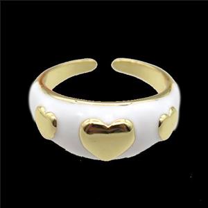 copper Ring with white enamel, heart, gold plated, approx 10mm, 18mm dia [FN24780]