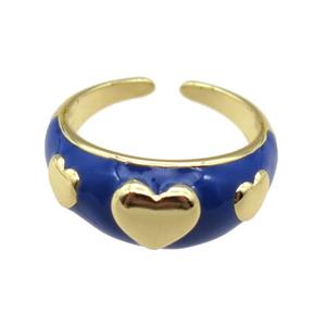 copper Ring with navyblue enamel, heart, gold plated, approx 10mm, 18mm dia [FN24781]