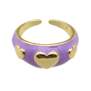 copper Ring with lavender enamel, heart, gold plated, approx 10mm, 18mm dia [FN24783]
