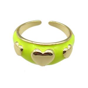 copper Ring with yellow enamel, heart, gold plated, approx 10mm, 18mm dia [FN24784]