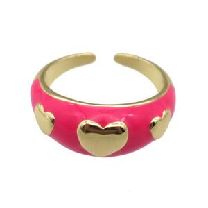 copper Ring with hotpink enamel, heart, gold plated, approx 10mm, 18mm dia [FN24786]