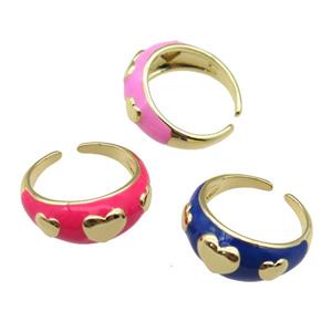 copper Ring with enamel, heart, gold plated, mixed, approx 10mm, 18mm dia [FN24788]