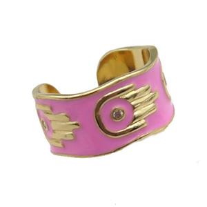 copper Ring with pink enamel, hand, gold plated, approx 10mm, 18mm dia [FN24802]