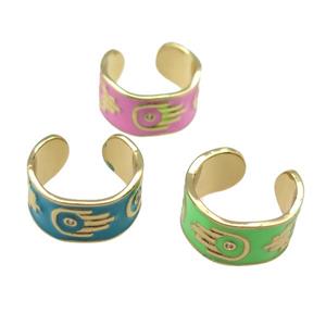 copper Ring with enamel, hand, gold plated, mixed, approx 10mm, 18mm dia [FN24803]