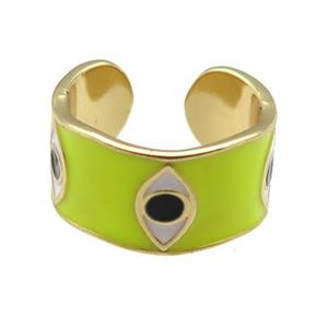 copper Ring with yellow enamel, evil eye, gold plated, approx 10mm, 18mm dia [FN24804]