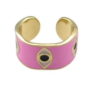 copper Ring with pink enamel, evil eye, gold plated, approx 10mm, 18mm dia [FN24805]