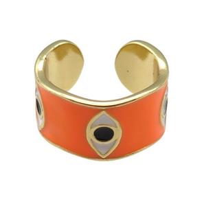 copper Ring with orange enamel, evil eye, gold plated, approx 10mm, 18mm dia [FN24806]