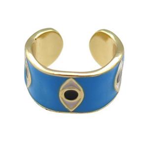 copper Ring with blue enamel, evil eye, gold plated, approx 10mm, 18mm dia [FN24807]
