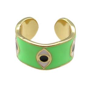 copper Ring with green enamel, evil eye, gold plated, approx 10mm, 18mm dia [FN24808]