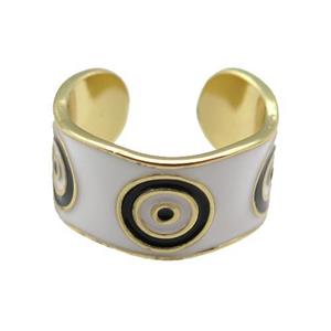 copper Ring with white enamel, evil eye, gold plated, approx 10mm, 18mm dia [FN24810]