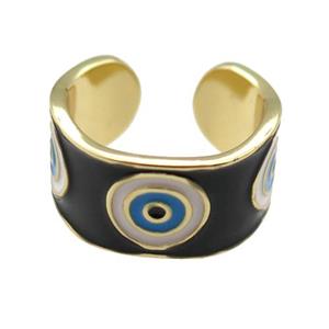 copper Ring with black enamel, evil eye, gold plated, approx 10mm, 18mm dia [FN24811]