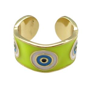 copper Ring with yellow enamel, evil eye, gold plated, approx 10mm, 18mm dia [FN24812]