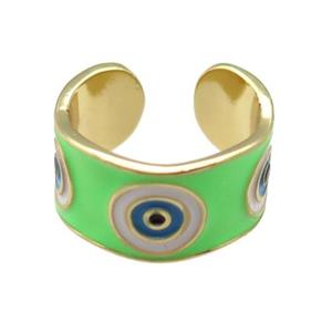 copper Ring with green enamel, evil eye, gold plated, approx 10mm, 18mm dia [FN24813]