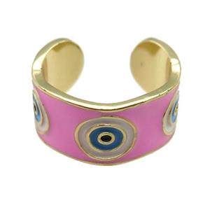 copper Ring with pink enamel, evil eye, gold plated, approx 10mm, 18mm dia [FN24816]