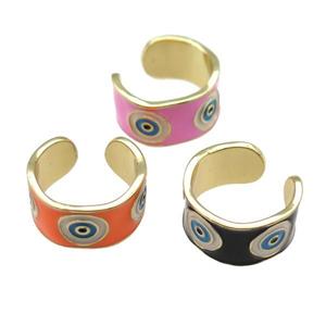 copper Ring with enamel, evil eye, gold plated, mixed, approx 10mm, 18mm dia [FN24817]