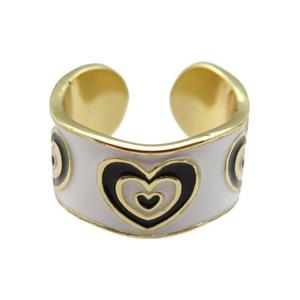 copper Ring with white enamel, heart, gold plated, approx 10mm, 18mm dia [FN24818]