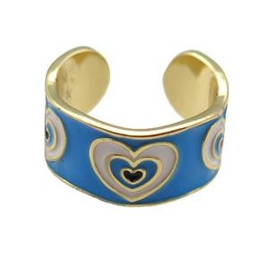 copper Ring with blue enamel, heart, gold plated, approx 10mm, 18mm dia [FN24820]