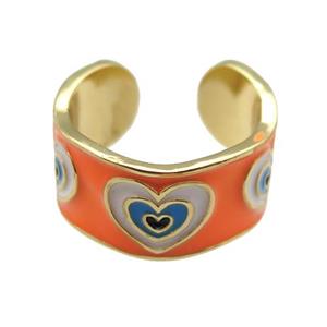 copper Ring with orange enamel, heart, gold plated, approx 10mm, 18mm dia [FN24821]